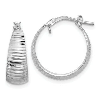 Sterling Silver RH-plated Polish D/C Tapered SM Round Hoop Earrings