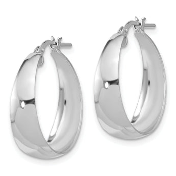 Sterling Silver RH-plated Polished Tapered Round LG Hoop Earrings
