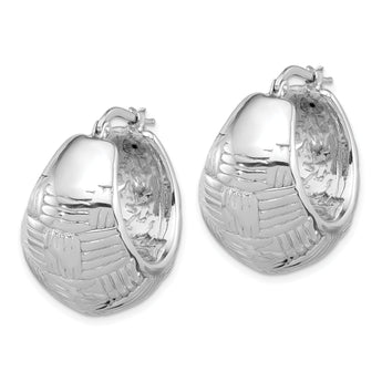 Sterling Silver RH-plated Polish and Woven Round Shrimp Hoop Earrings