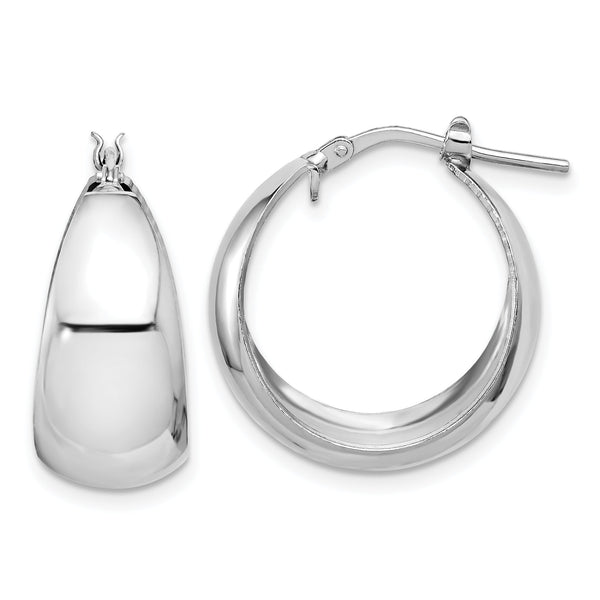 Sterling Silver RH-plated Polished Tapered Round LG Hoop Earrings