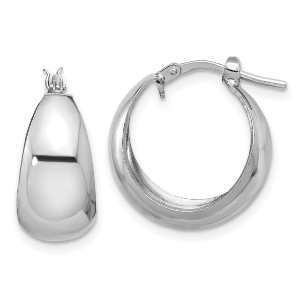 Sterling Silver RH-plated Polished Tapered Round SM Hoop Earrings