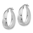 Sterling Silver RH-plated Sparkle Texture Tapered Round Hoop Earrings