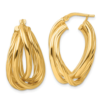 Sterling Silver Gold-tone Polished and Twisted Fancy Oval Hoop Earrings