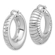 Sterling Silver RH-plated Polished and Striped Large Round Hoop Earrings
