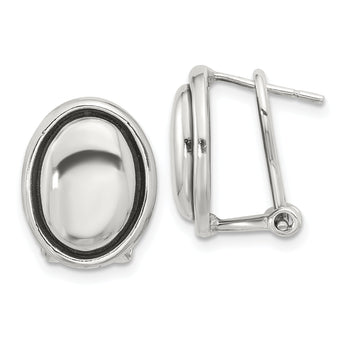 Sterling Silver Polished and Antiqued Oval Omega Back Earrings