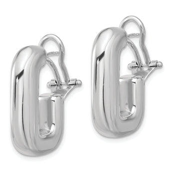 Sterling Silver RH-plated Polished J-Hoop Omega Back Post Earrings