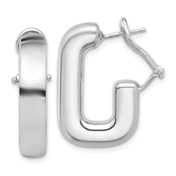 Sterling Silver RH-plated Polished J-Hoop Omega Back Post Earrings