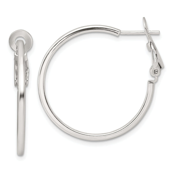 Sterling Silver Polished 1.75mm Omega Back Round Hoop Earrings