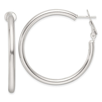 Sterling Silver Polished 40x3.25mm Omega Back Round Hoop Earrings