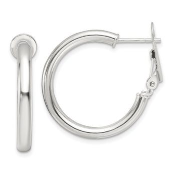 Sterling Silver Polished 3.25mm Omega Back Round Hoop Earrings