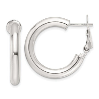 Sterling Silver Polished 25.5x4mm Omega Back Round Hoop Earrings