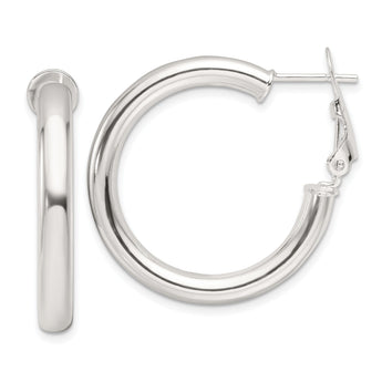 Sterling Silver Polished 30x4mm Omega Back Round Hoop Earrings
