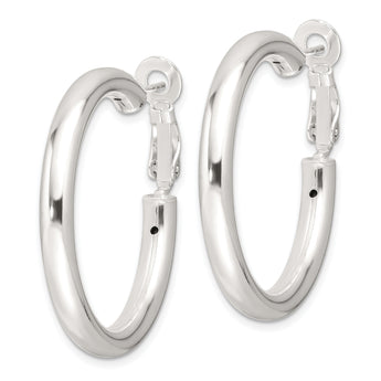 Sterling Silver Polished 4mm Omega Back Round Hoop Earrings