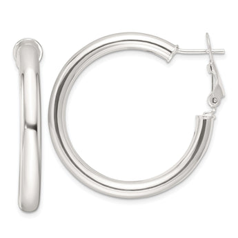 Sterling Silver Polished 4mm Omega Back Round Hoop Earrings