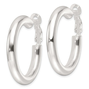Sterling Silver Polished 35x5mm Omega Back Round Hoop Earrings