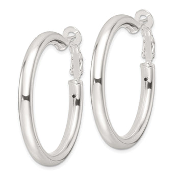 Sterling Silver Polished 40x4mm Omega Back Round Hoop Earrings