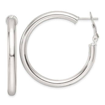 Sterling Silver Polished 40x4mm Omega Back Round Hoop Earrings