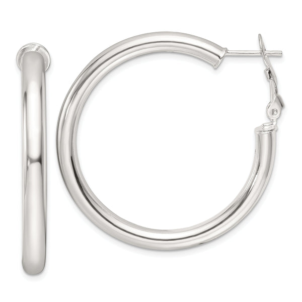 Sterling Silver Polished 40x4mm Omega Back Round Hoop Earrings