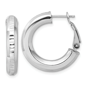 Sterling Silver RH-pltd D/C 4.75mm Omega Back Round Hoop Earrings