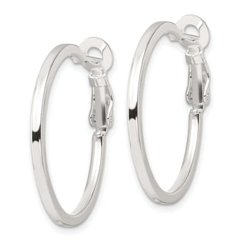Sterling Silver 2mm Square Tube Omega Back Round Hoop Earrings