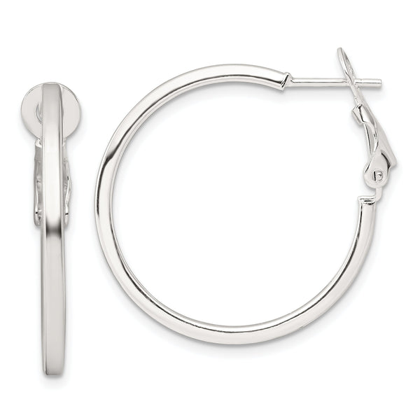 Sterling Silver 2mm Square Tube Omega Back Round Hoop Earrings