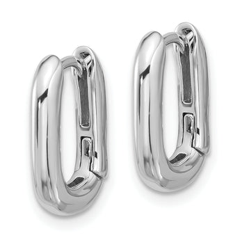Sterling Silver Rhodium-plated Rounded Edge Square Hinged Hoop Earrings
