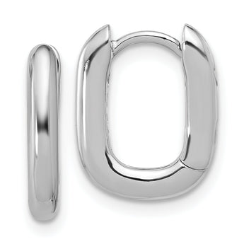 Sterling Silver Rhodium-plated Rounded Edge Square Hinged Hoop Earrings