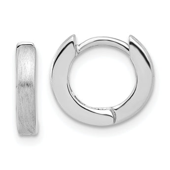 Sterling Silver Rhodium-plated Brushed 3x13mm Hinged Hoop Earrings