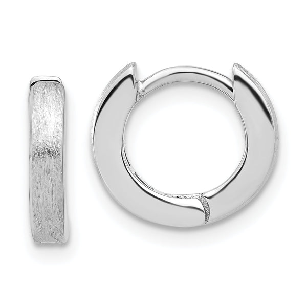 Sterling Silver Rhodium-plated Brushed 3x13mm Hinged Hoop Earrings