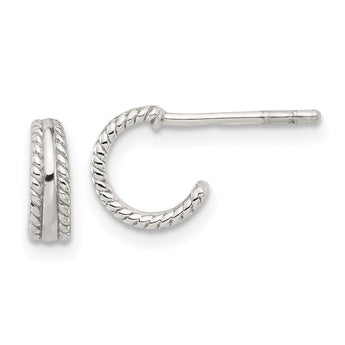 Sterling Silver E-coated Textured Edge C-Hoop Earrings