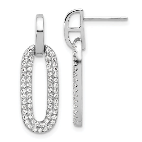 Sterling Silver Rhodium-plated Micro Pave CZ Post Dangle Earrings