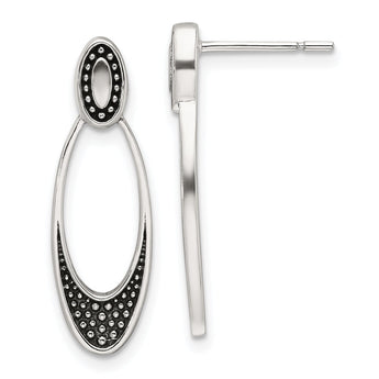 Sterling Silver Polished and Antiqued Oval Post Earrings