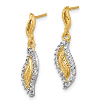 Sterling Silver Gold-tone Polished CZ Wavy Post Dangle Earrings