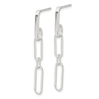 Sterling Silver E-coated Paperclip Link Post Dangle Earrings