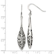 Sterling Silver Polished Antiqued Floral Teardrop Shepherd Hook Earrings