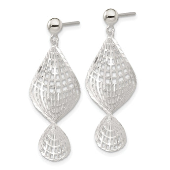 Sterling Silver RH-pltd Brushed Diamond-cut Twisted Post Dangle Earrings