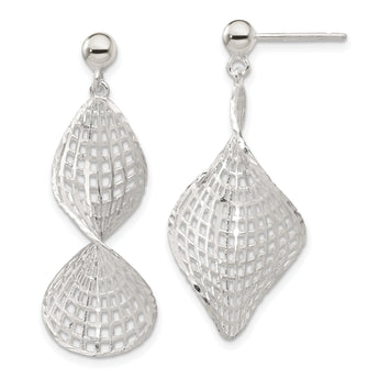 Sterling Silver RH-pltd Brushed Diamond-cut Twisted Post Dangle Earrings