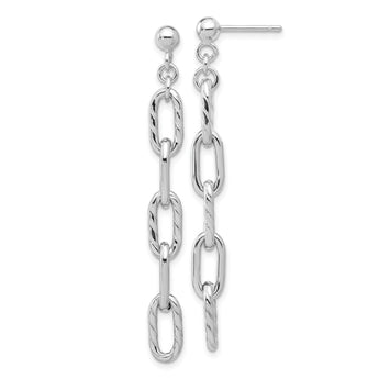 Sterling Silver RH-plated Polish & Textured Chain Post Dangle Earrings