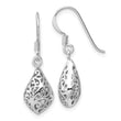 Sterling Silver Rhod-plated Polished Puffed Teardrop Filigree Earrings
