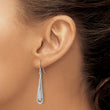 Sterling Silver Rhod-plated Polished Textured Long Teardrop Earrings
