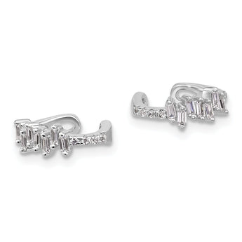 Sterling Silver Rhodium-plated Polished CZ Pair of 2 Cuff Earrings