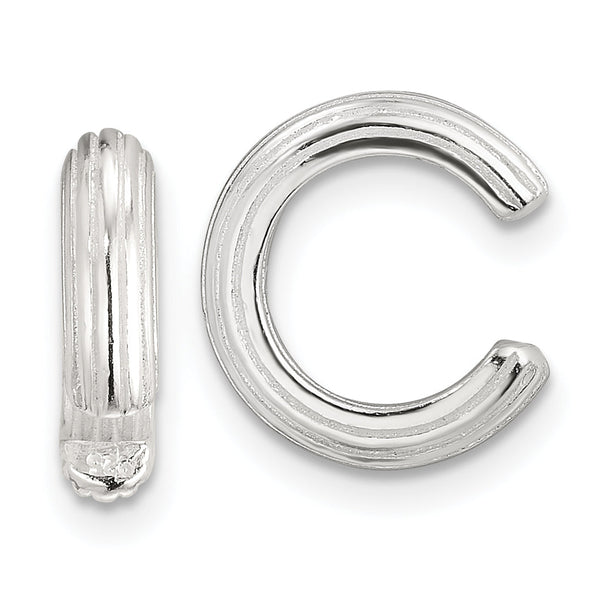 Sterling Silver E-Coating Polished & Striped Pair of 2 Cuff Earrings