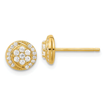 Sterling Silver Gold-tone Polished Cluster Pav‚ CZ Post Earrings