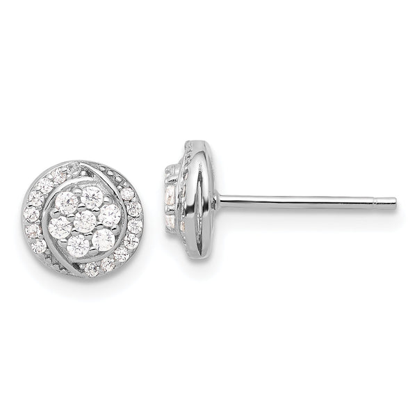 Sterling Silver Rhodium-plated Polished Cluster Pav‚ CZ Post Earrings