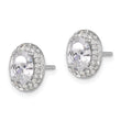 Sterling Silver Rhod-plated 7x5mm Oval CZ Double Halo Post Earrings