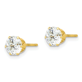 Sterling Silver Gold-tone Polished 6 Prong 6mm CZ Post Stud Earrings