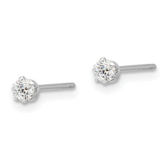 Sterling Silver RH-plated Polished 6 Prong 3mm CZ Post Stud Earrings