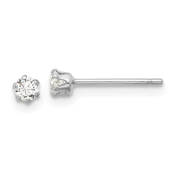 Sterling Silver RH-plated Polished 6 Prong 3mm CZ Post Stud Earrings