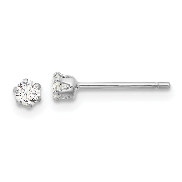 Sterling Silver RH-plated Polished 6 Prong 3mm CZ Post Stud Earrings