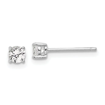 Sterling Silver RH-plated 4mm Created White Sapphire Stud Earrings